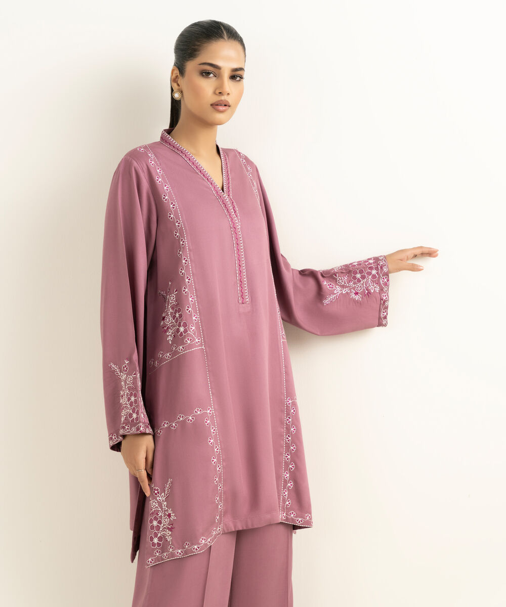 Women's RTW Bedford  Embroidered Pink Straight 2 Piece Suit