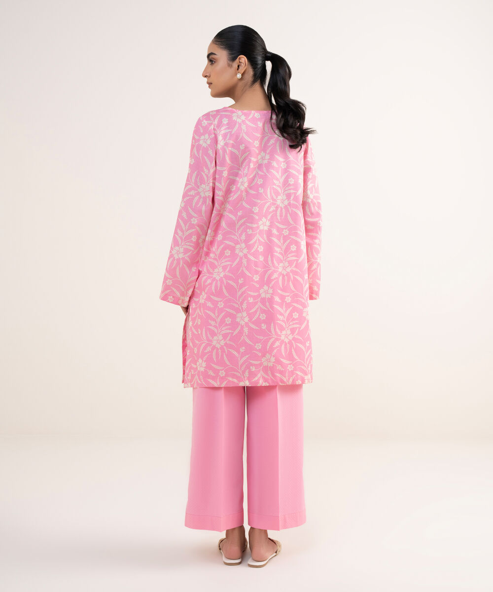 Women's RTW Textured Lawn Pink Embroidered Straight Shirt