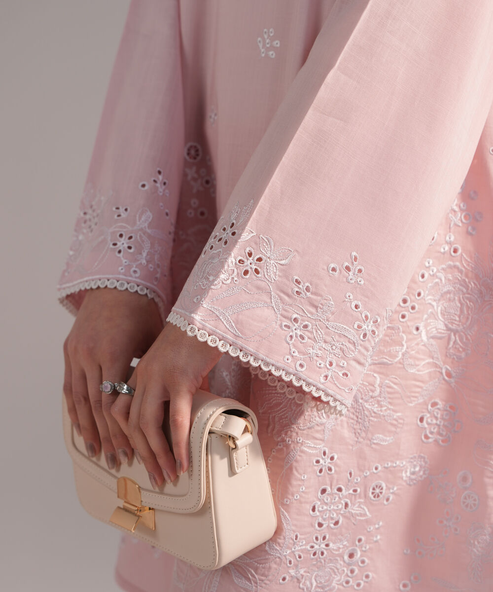 Women's RTW Crosshatch Embroidered Pink Straight Shirt