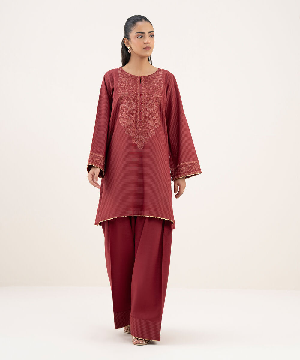 Women's RTW Cotton Embroidered Straight Blue Shirt