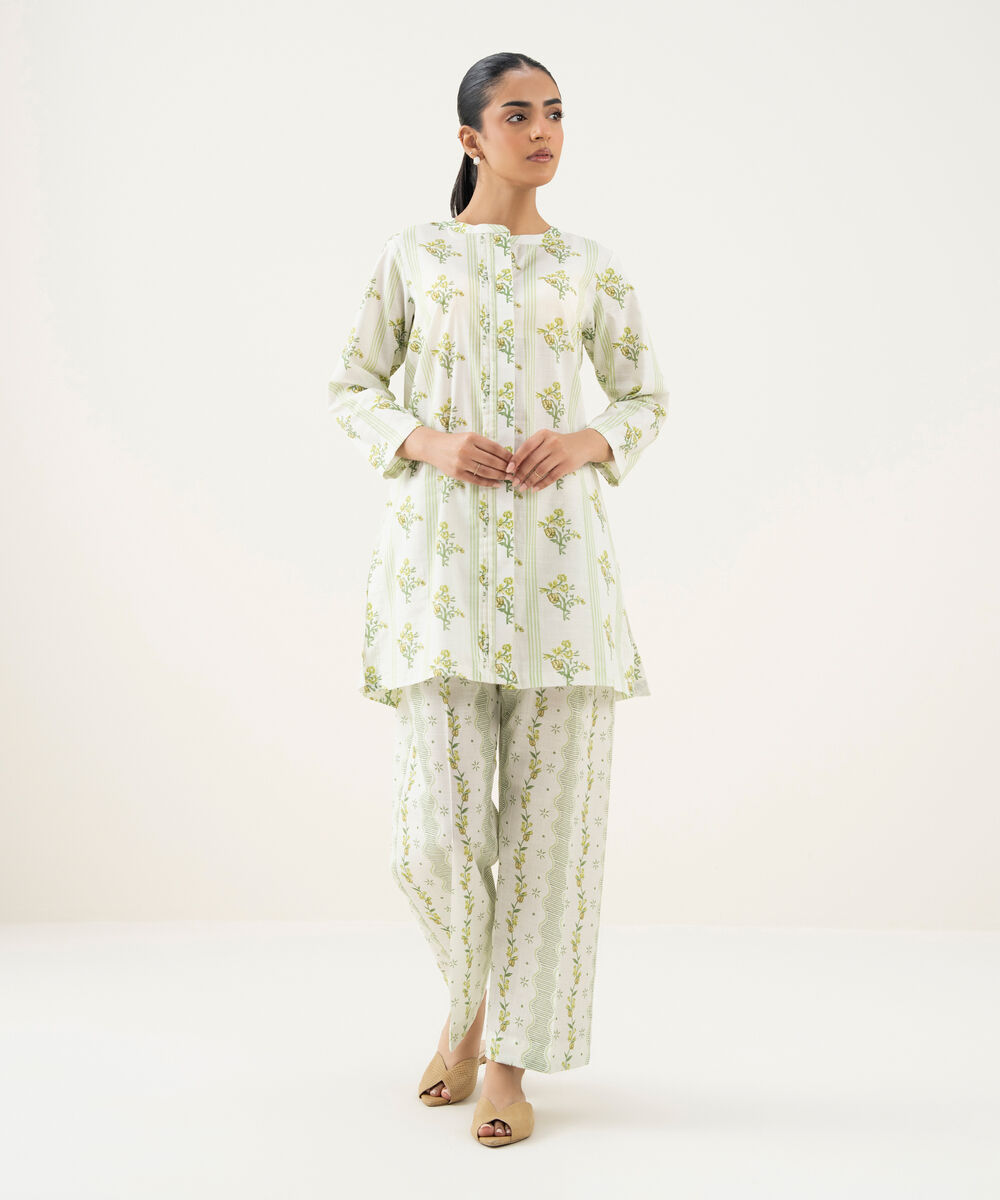 Women's RTW Crosshatch Printed Green Straight Shirt