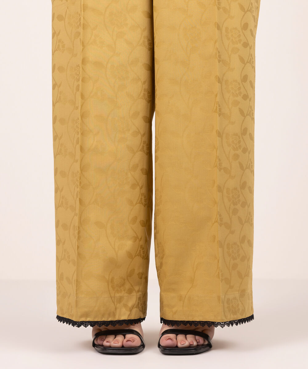 Women's RTW Self Jacquard Solid Brown Culottes