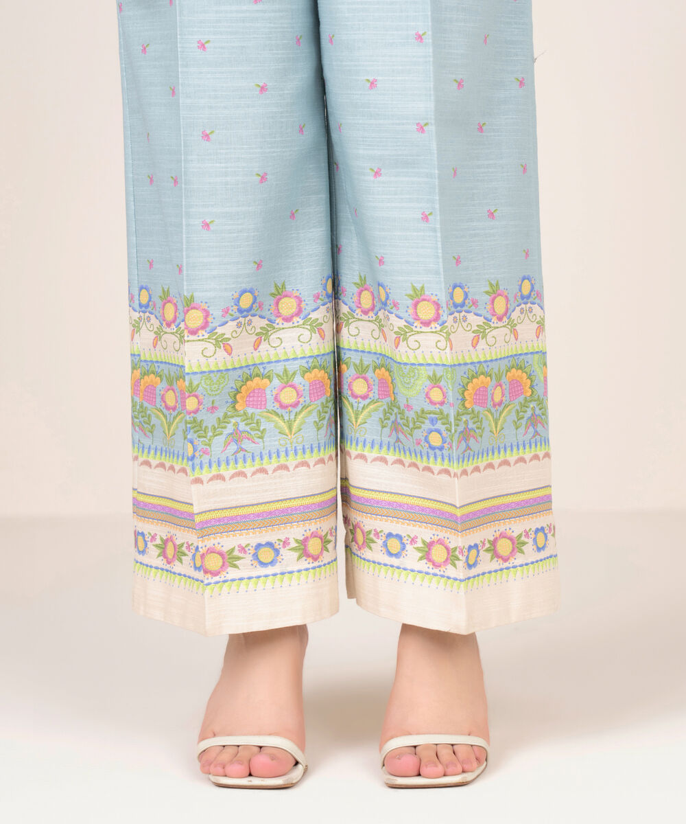 Women's RTW Light Khaddar Printed Blue Culottes