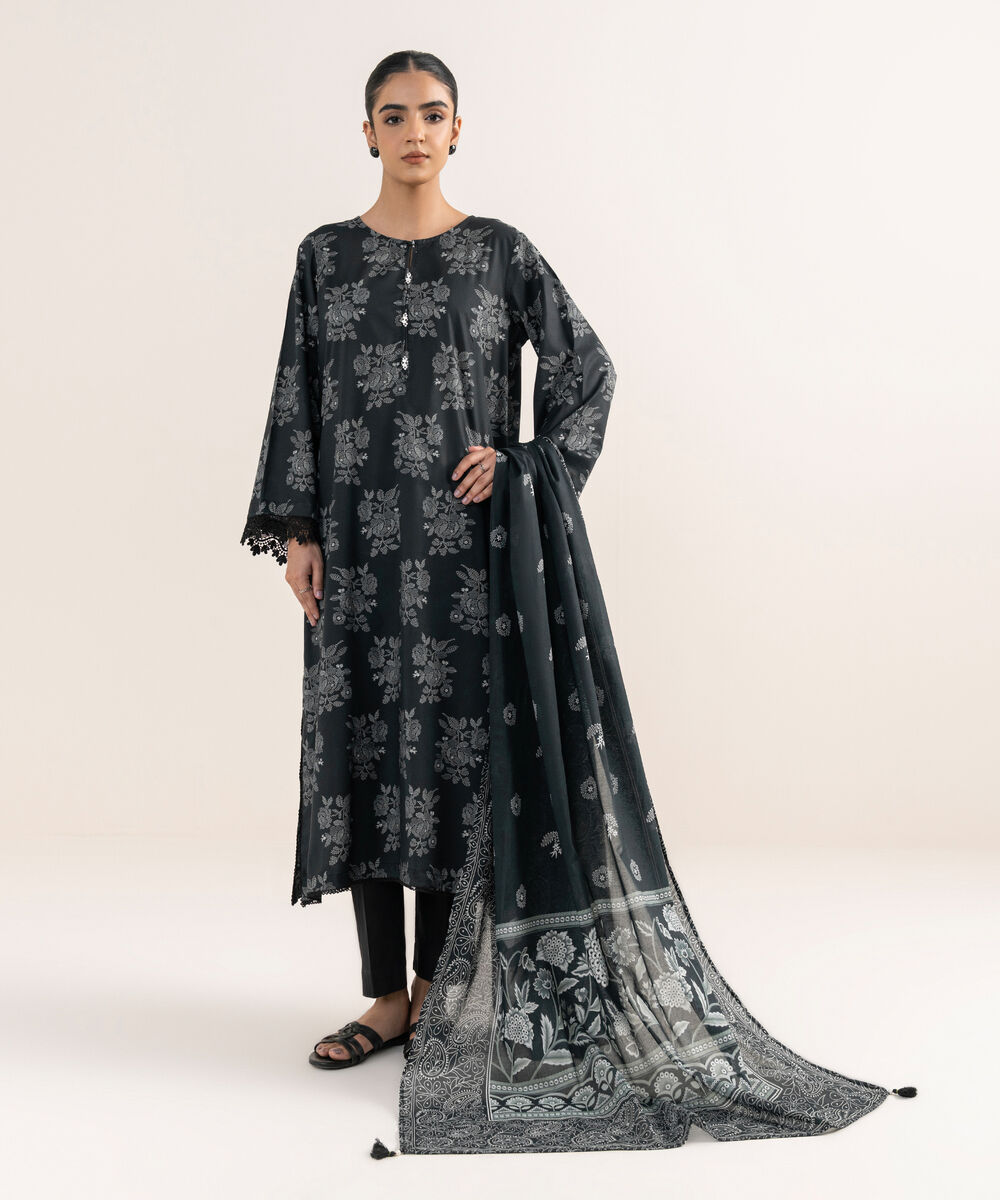 Lawn Black Printed Dupatta