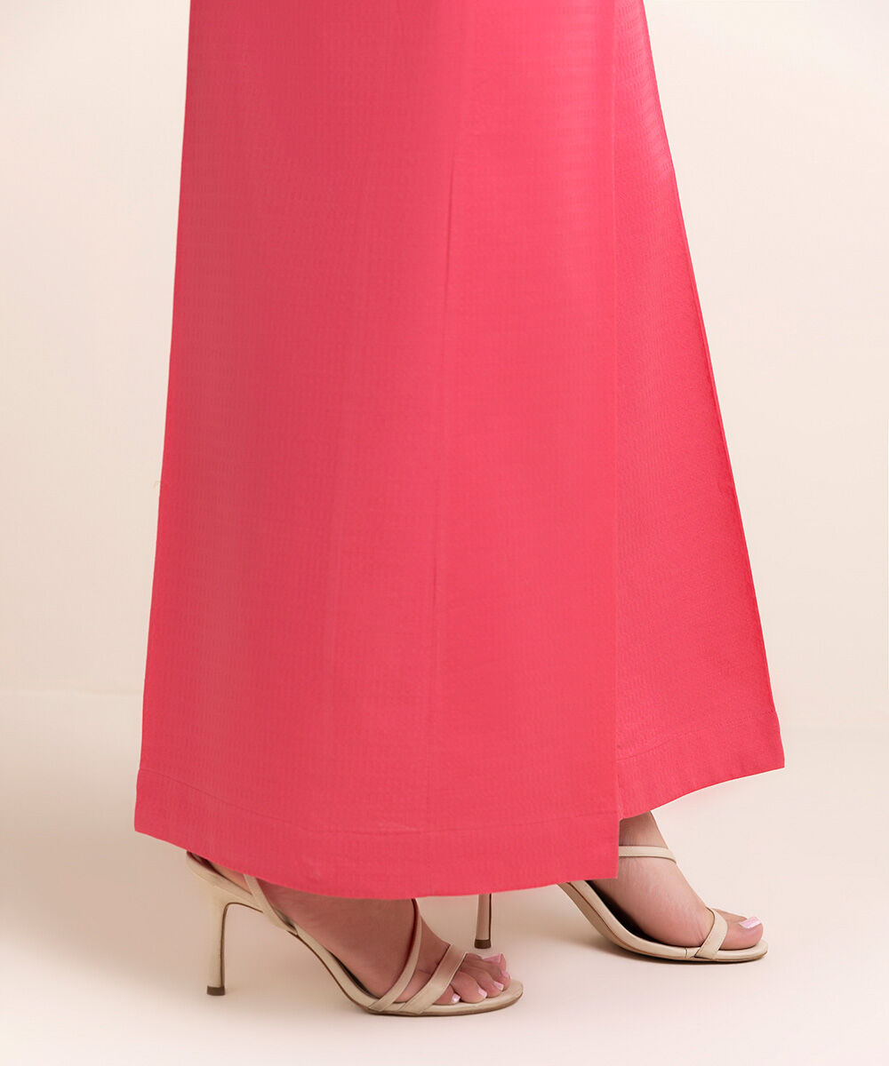 Woman - Pink Solid Cotton Flared Pants
