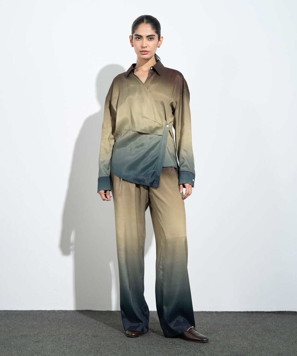 Women's Western Multi Ombre Print Wrap Shirt