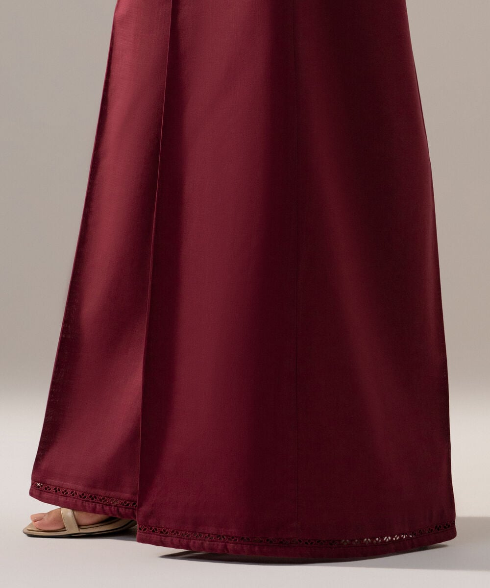Women's RTW Cross Hatch Solid Maroon Flared Pants