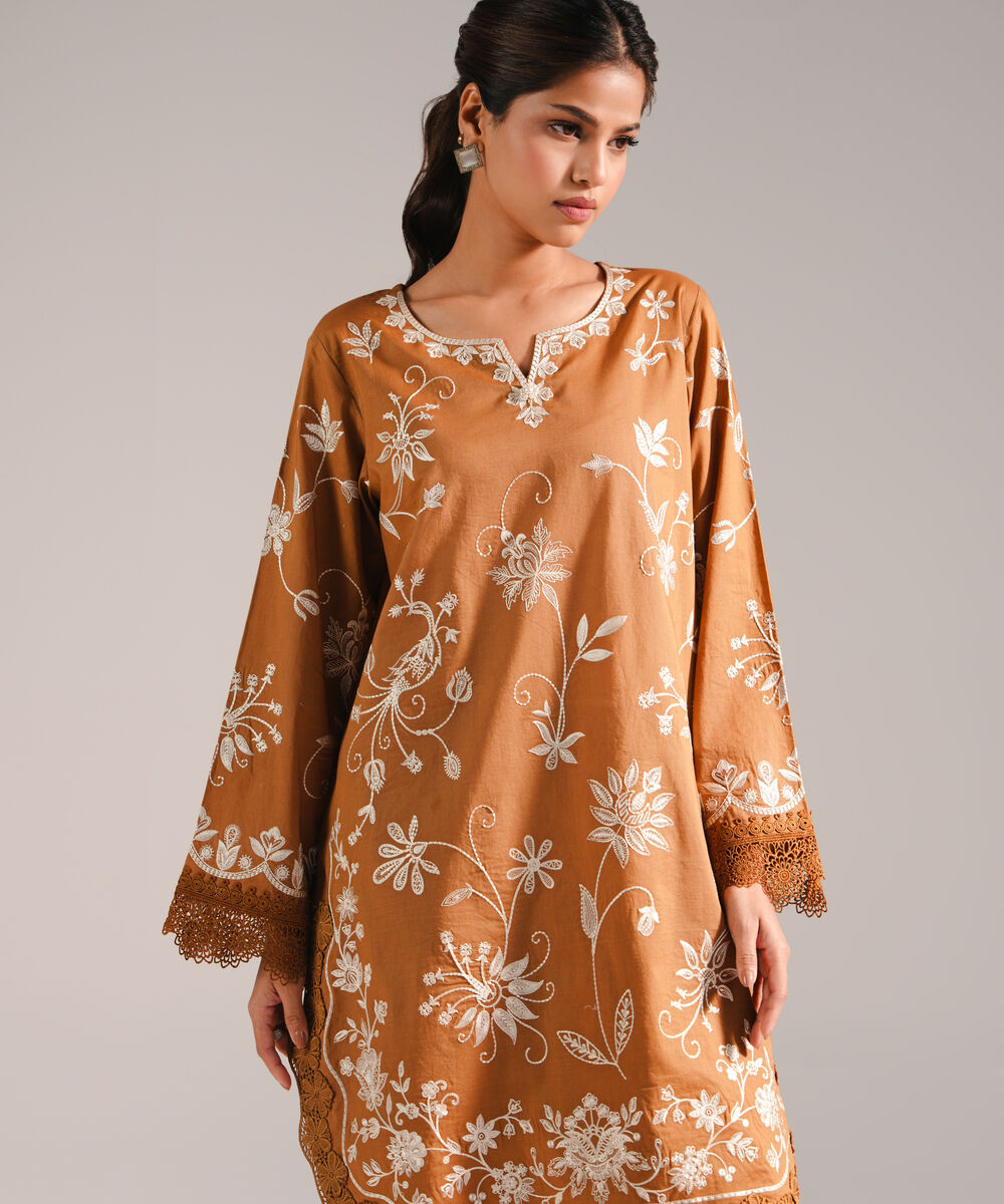 Women's RTW Lawn Embroidered Brown 2 Piece Suit