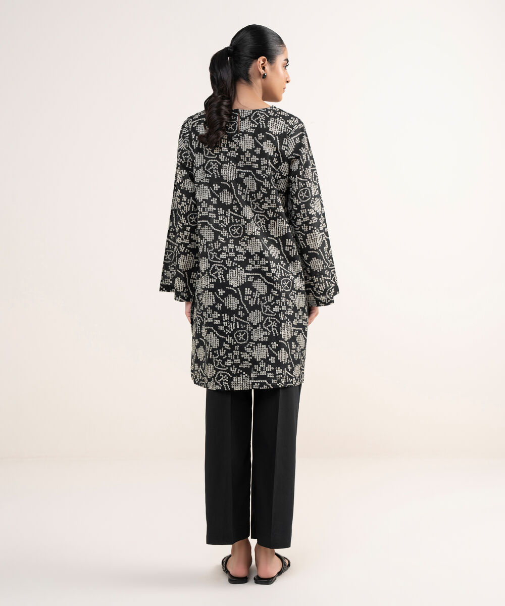 Women's RTW Lawn Black Embroidered A-Line Shirt