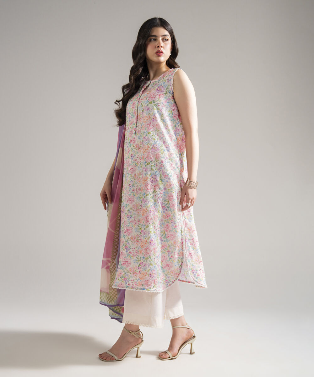 Women's RTW Dobby Embroidered Pink 3 Piece Suit