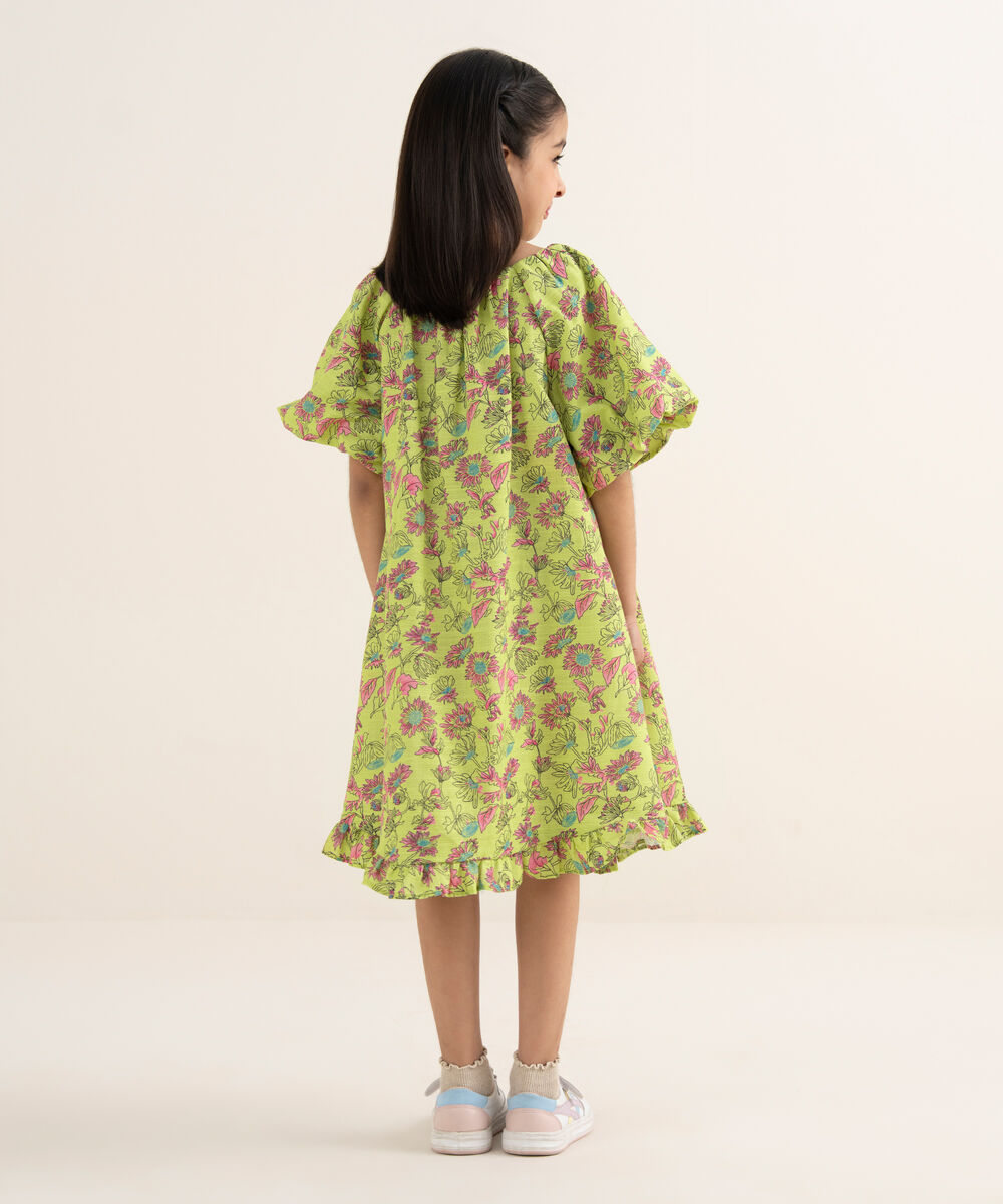 Girl's Khaddar Printed White Frock