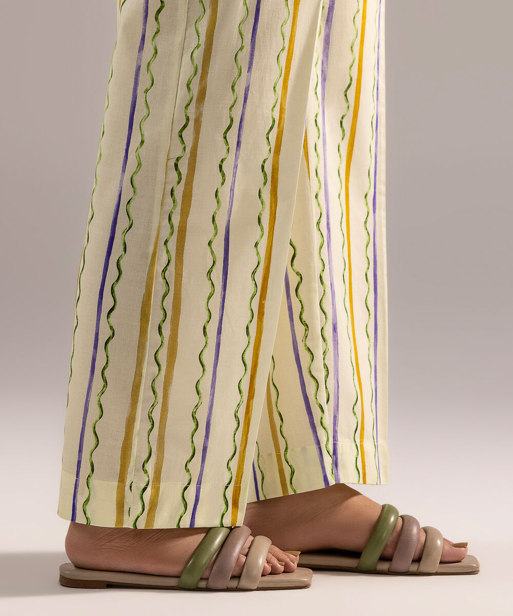 Women's RTW Cambric Printed Yellow Straight Pants