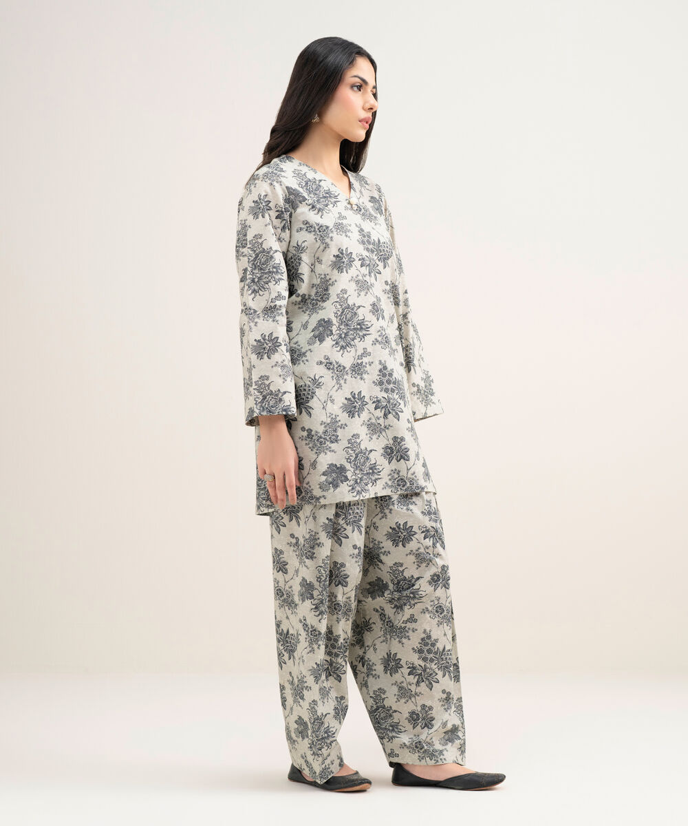 Women's RTW Cambric Printed Grey Straight Shirt