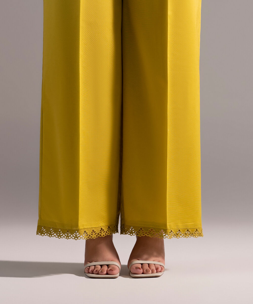 Women's RTW Cambric Solid Yellow Culottes