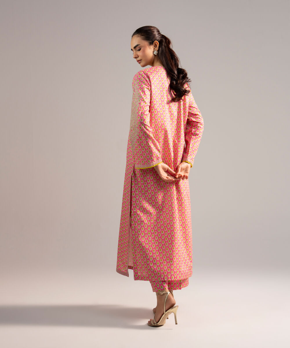 Women's RTW Zari Lawn Embroidered Pink Straight Shirt