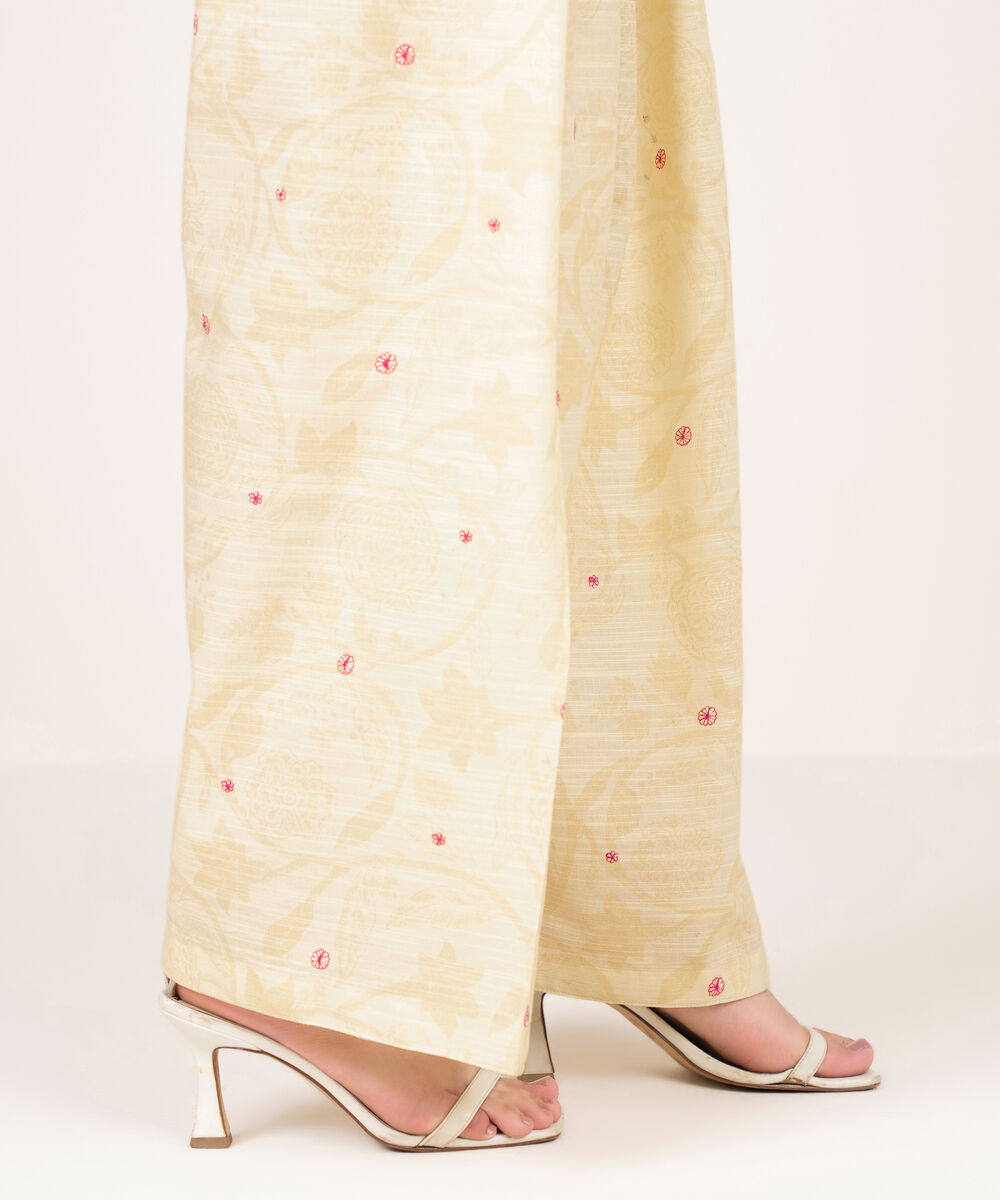 Women's RTW Light Khaddar Embroidered Pale Yellow Shalwar