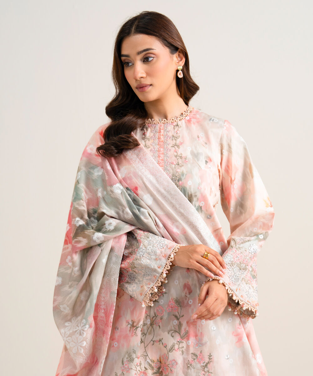 Women's Unstitched Embroidered Lawn Multi 3 Piece Suit