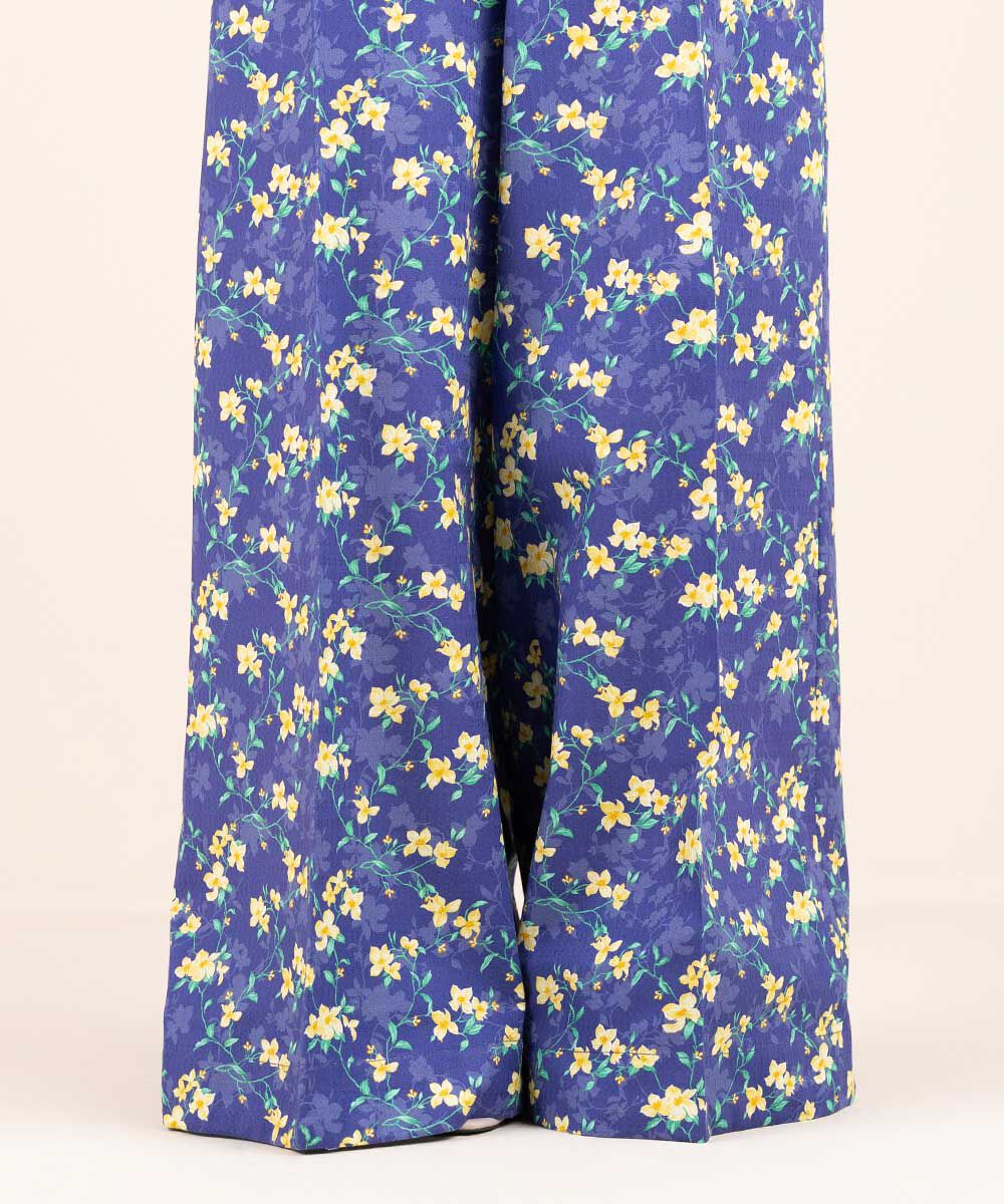 Woman - Purple Printed Cotton Flared Pants