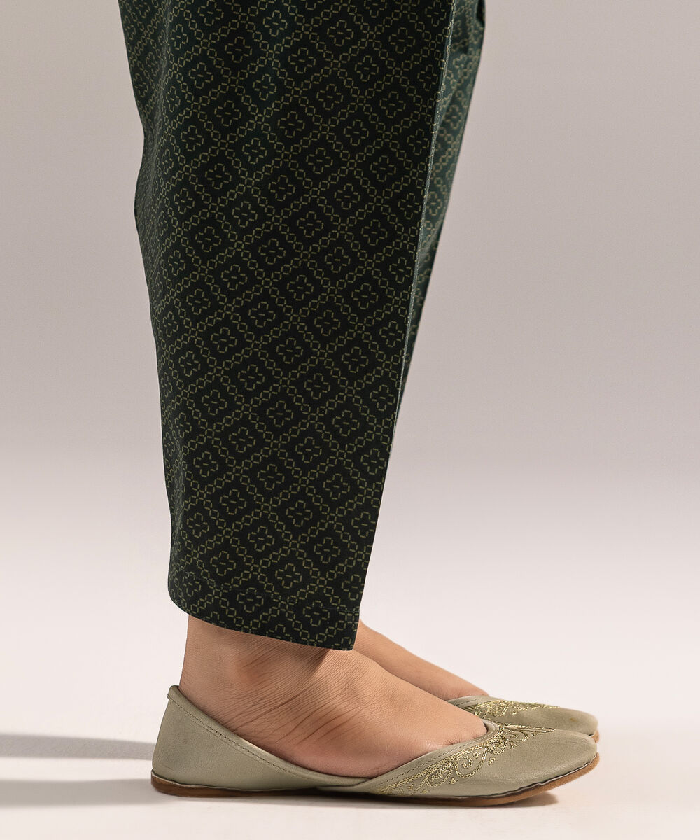 Women's RTW Cambric Printed Dark Green Skinny Shalwar