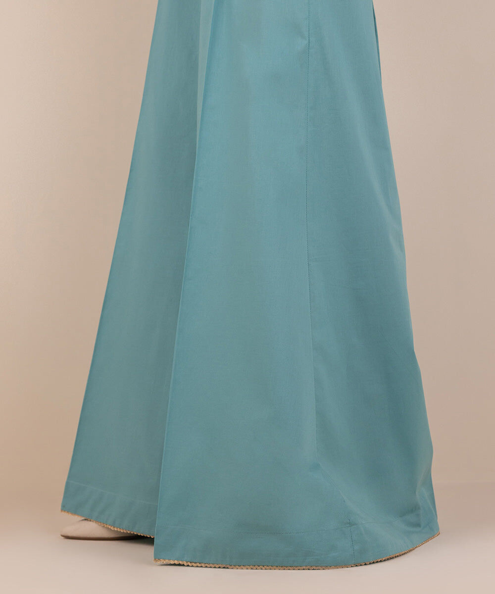 Woman - Blue Solid Cambric Sharara