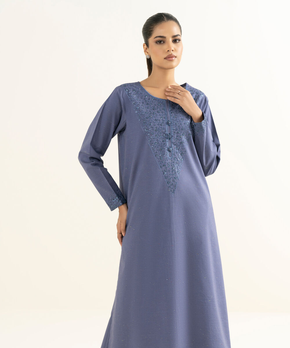 Women's RTW Multineps Embroidered Dark Grey Straight Shirt