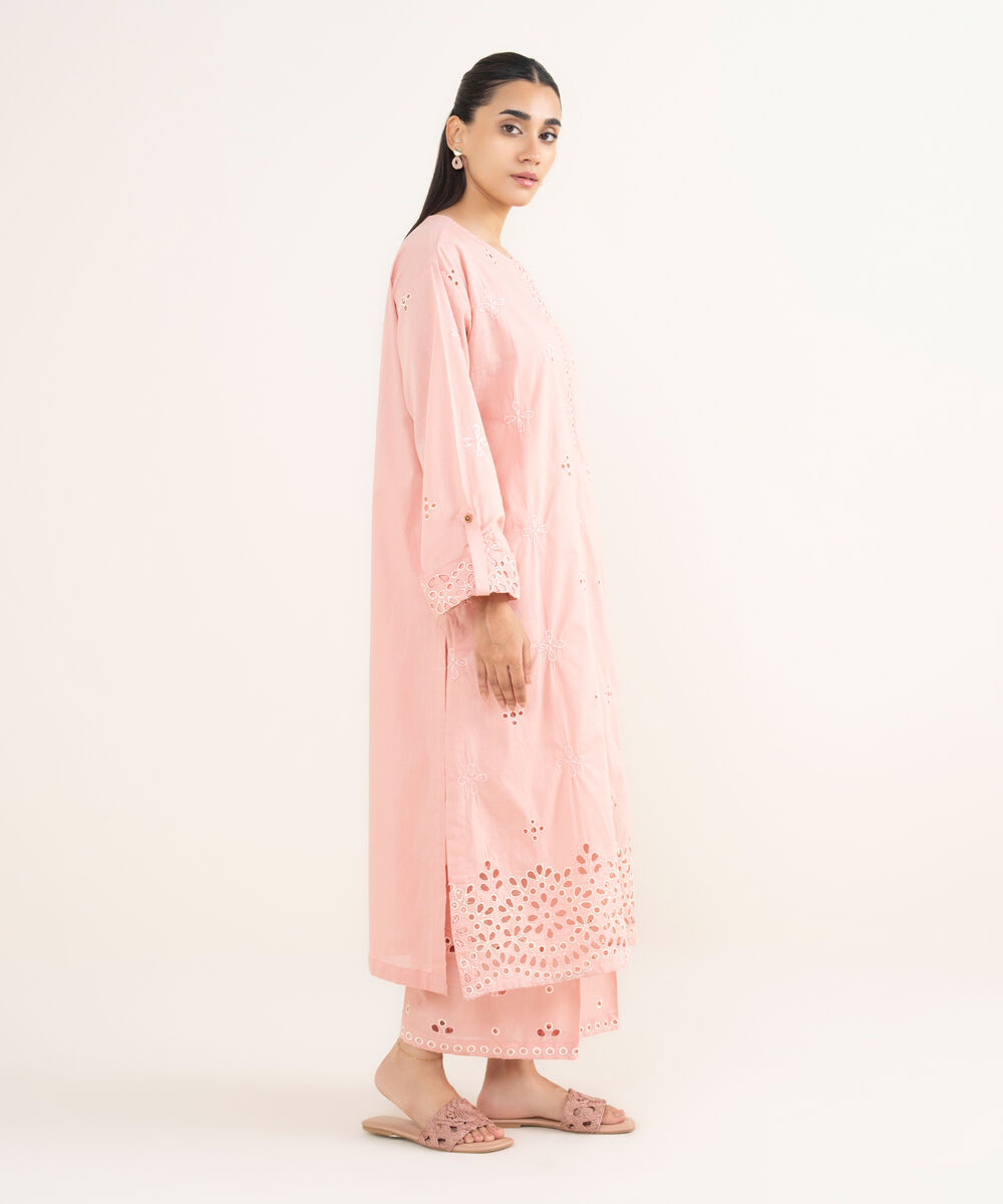 Women's RTW Cross Hatch Light Pink Embroidered A-Line Shirt