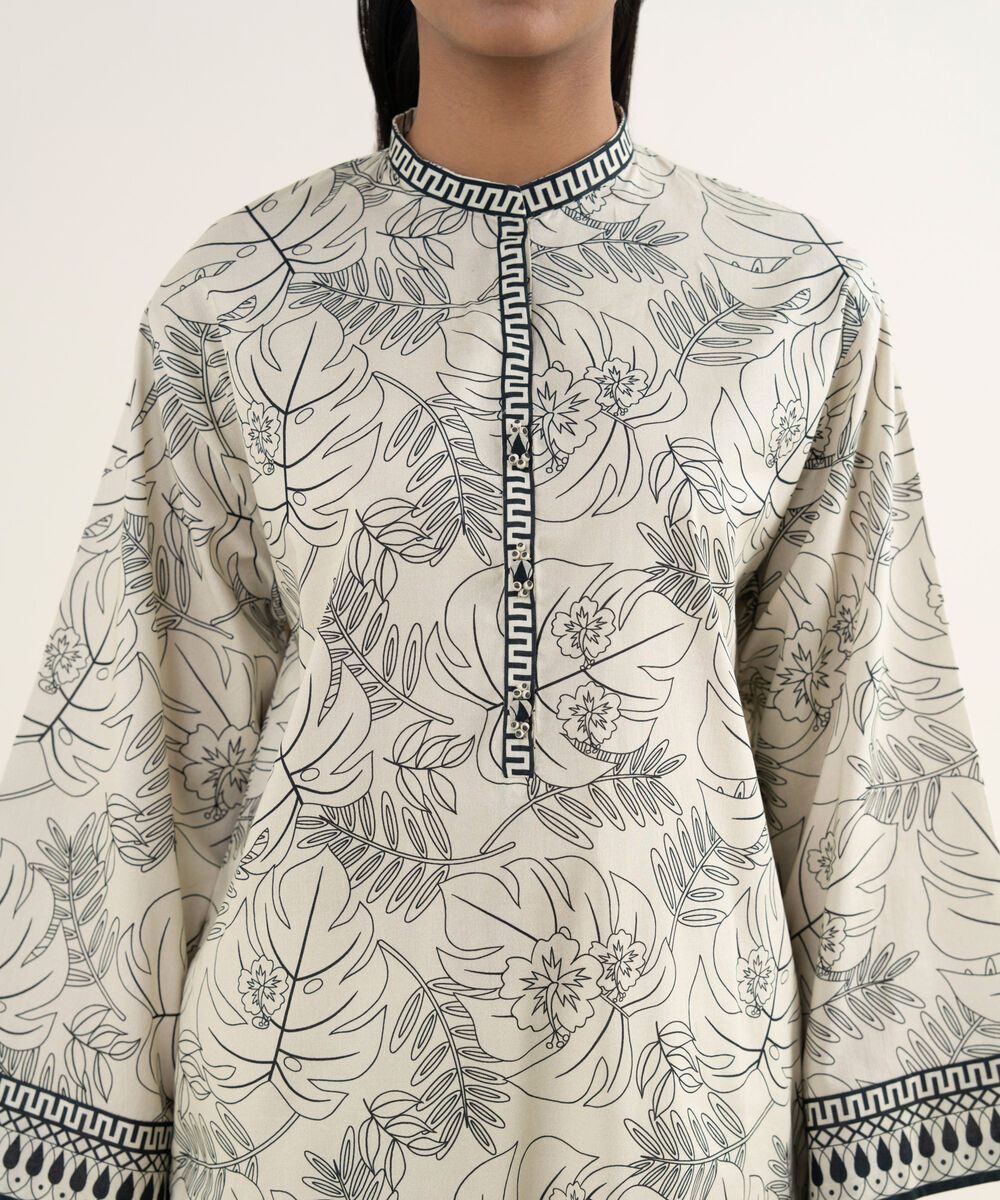 Women's Unstitched Lawn Printed Off White 2 Piece Suit