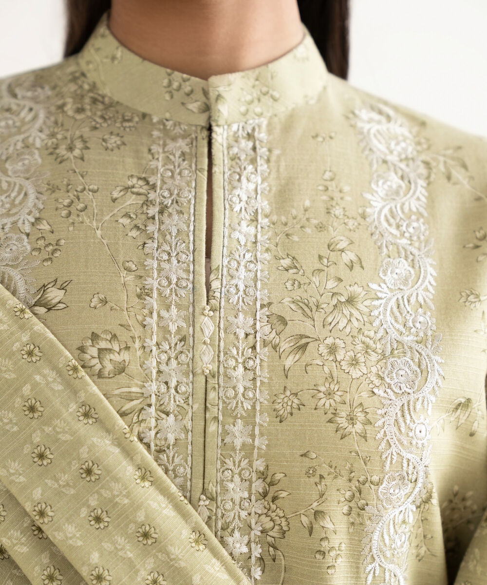 Women's Unstitched Khaddar Embroidered Beige   3 Piece Suit