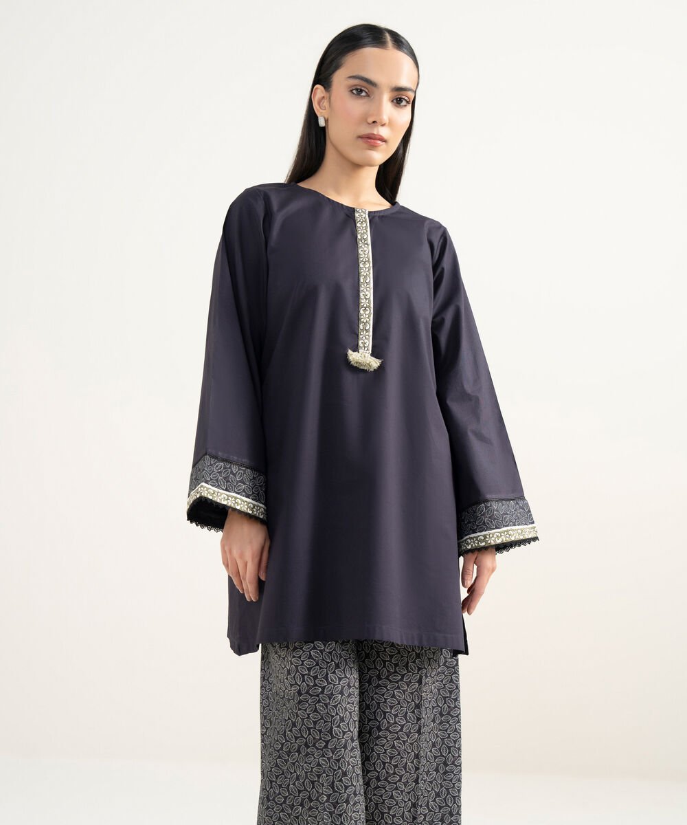 Women's RTW Cambric Solid Black Straight Shirt