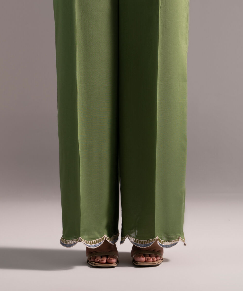 Women's RTW Crosshatch Embroidered Green Culottes