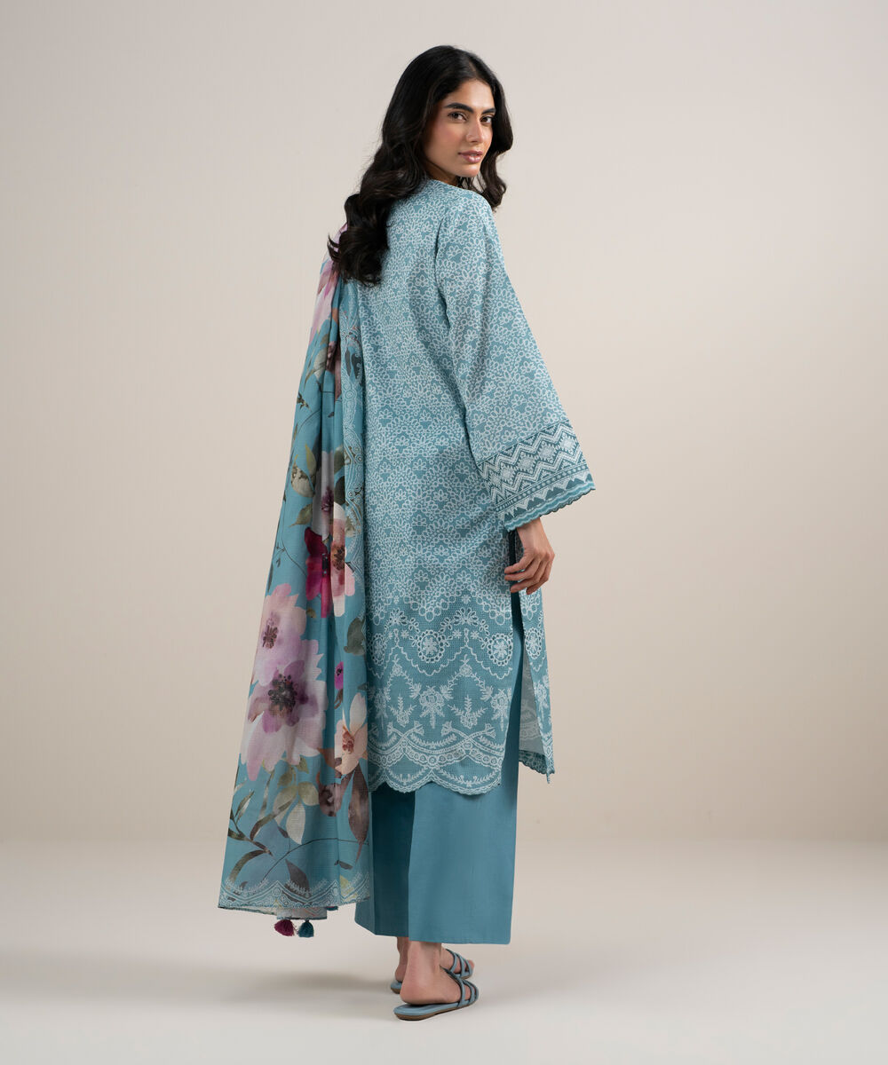 Women's Unstitched Lawn Printed Ice Blue 3 Piece Suit