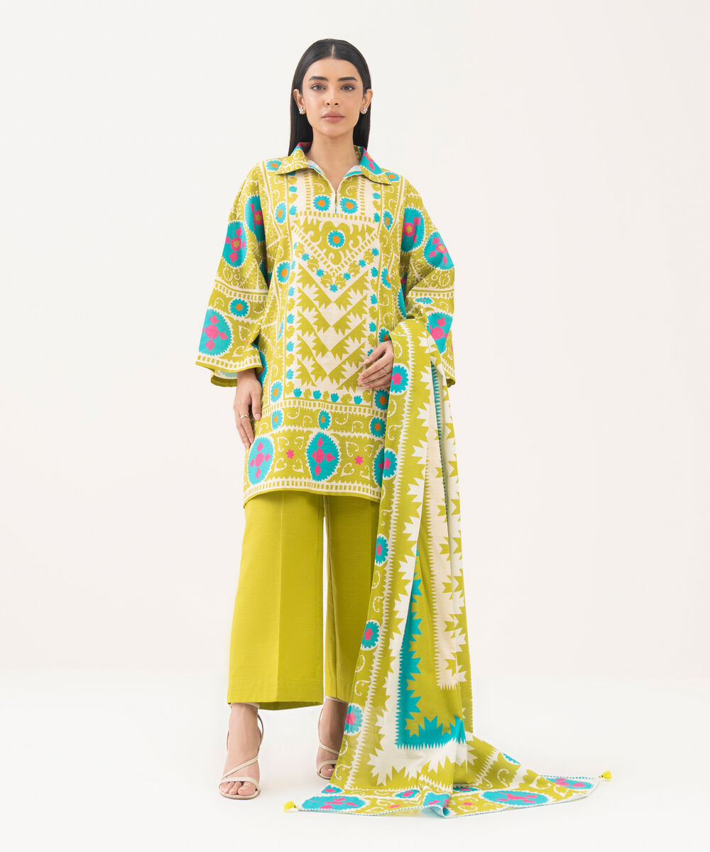 Light Khaddar Printed Green Dupatta
