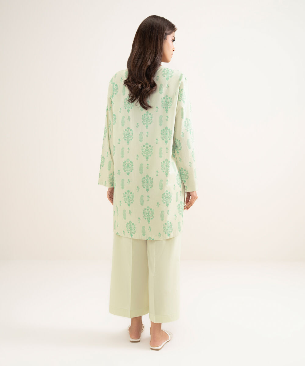 Women's RTW Lawn Printed Green Straight Shirt