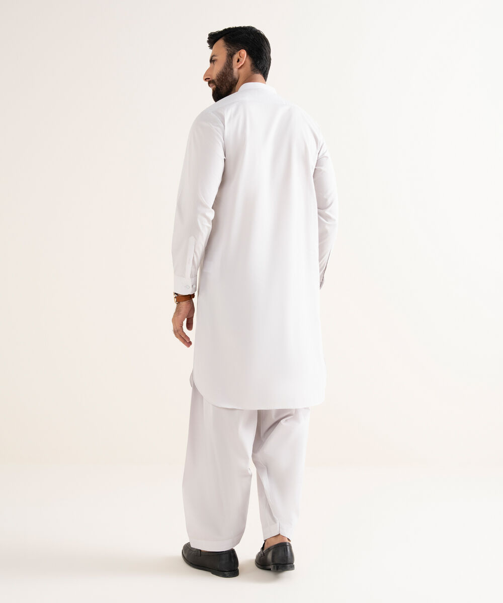 Men's Latha Plain White Kurta Shalwar
