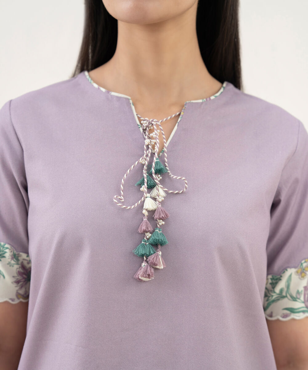 Women's Unstitched Cotton Printed Purple 2 Piece Suit