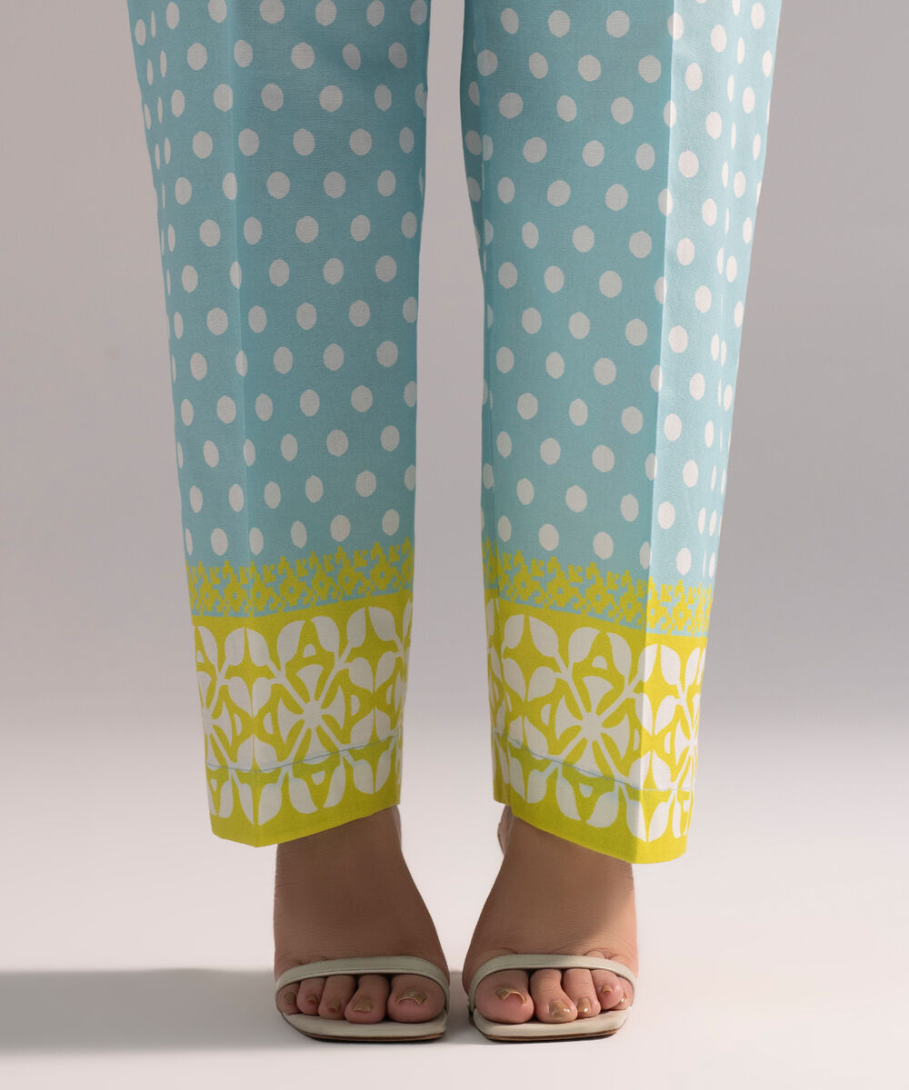 Women's RTW Cambric Printed Light Blue Straight Pants