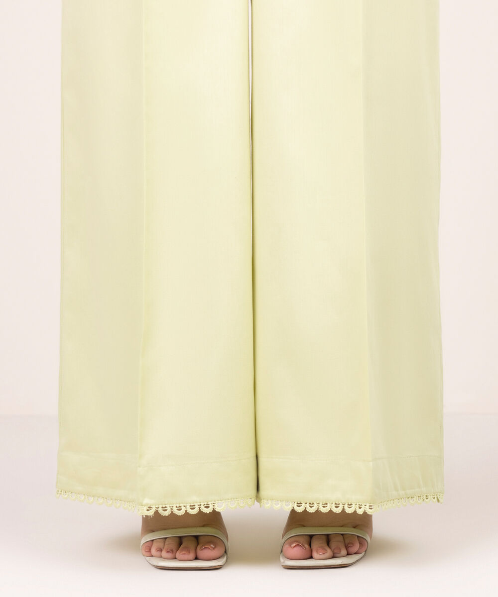 Women's RTW Cambric Solid Yellow Flared Pants