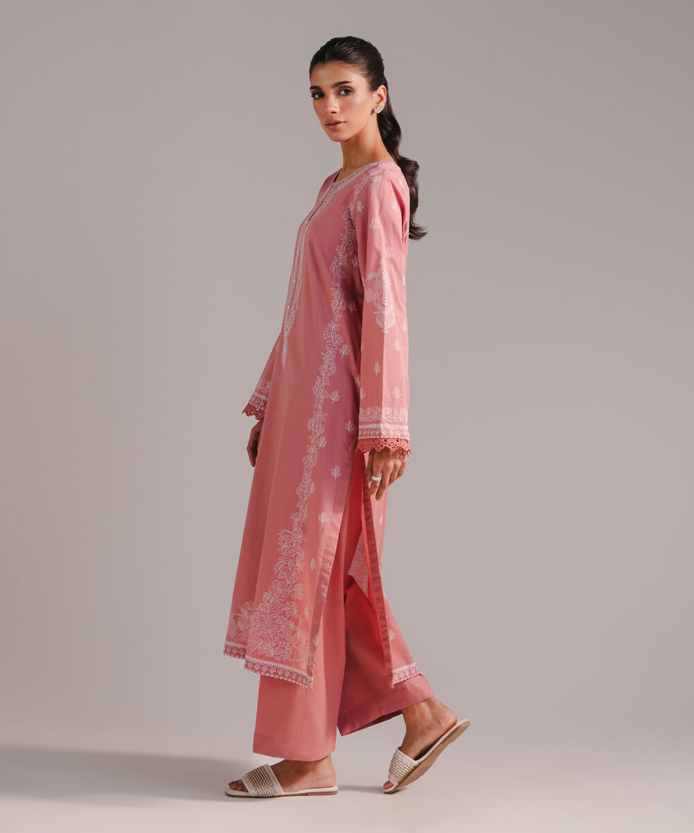 Women's RTW Lawn Printed Pink A-Line Shirt