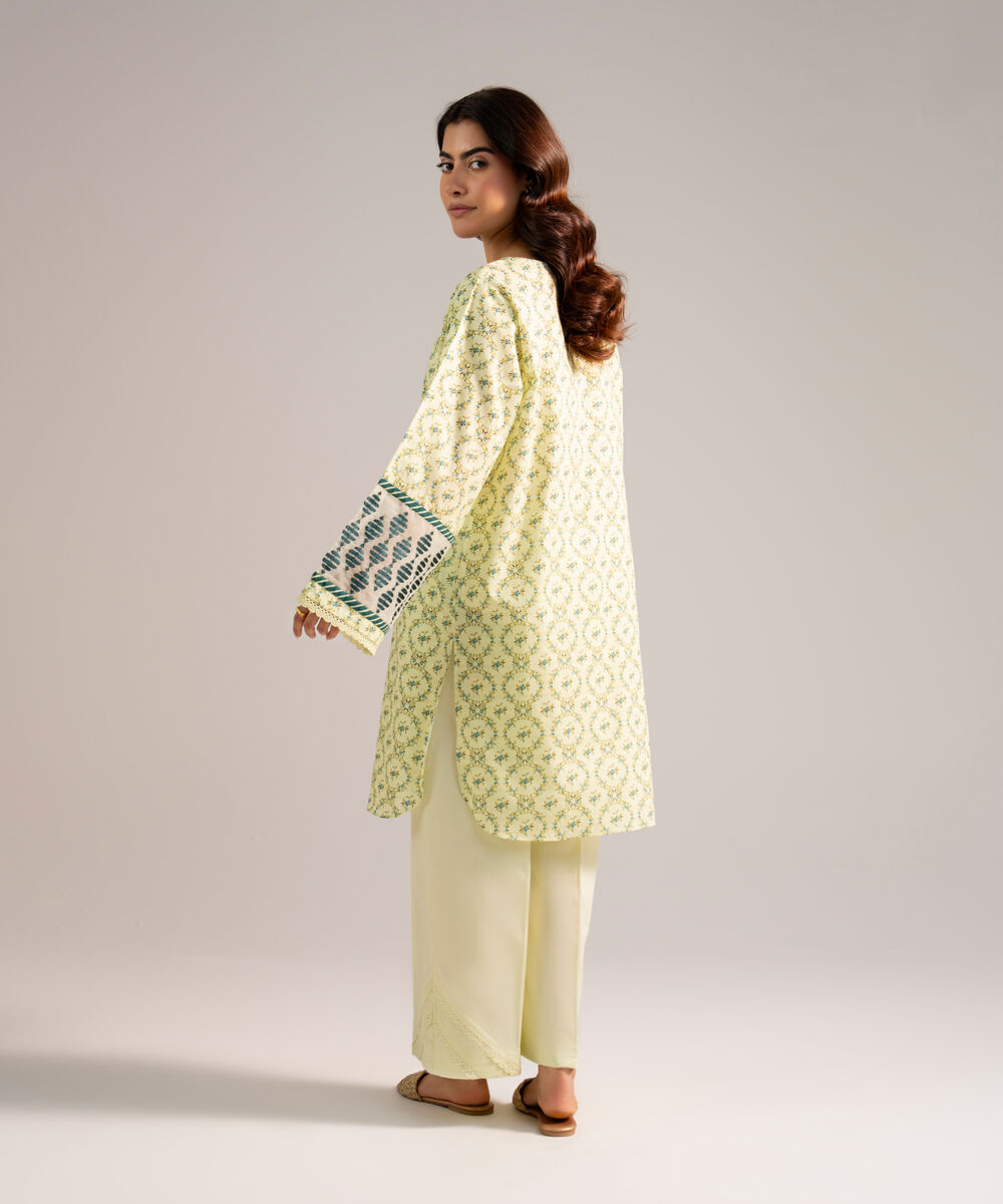 Women's RTW Dobby Embroidered Pale Green Straight Shirt