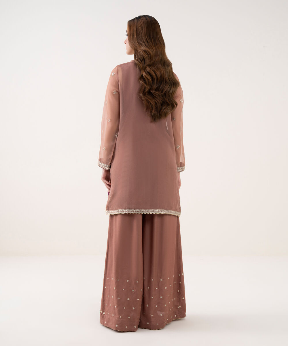 Women's RTW Blended Organza Embroidered Pink 2 Piece Suit