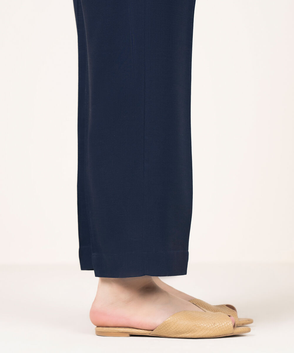 Women's RTW Arabic Khaddar Solid Navy Blue Straight Pants