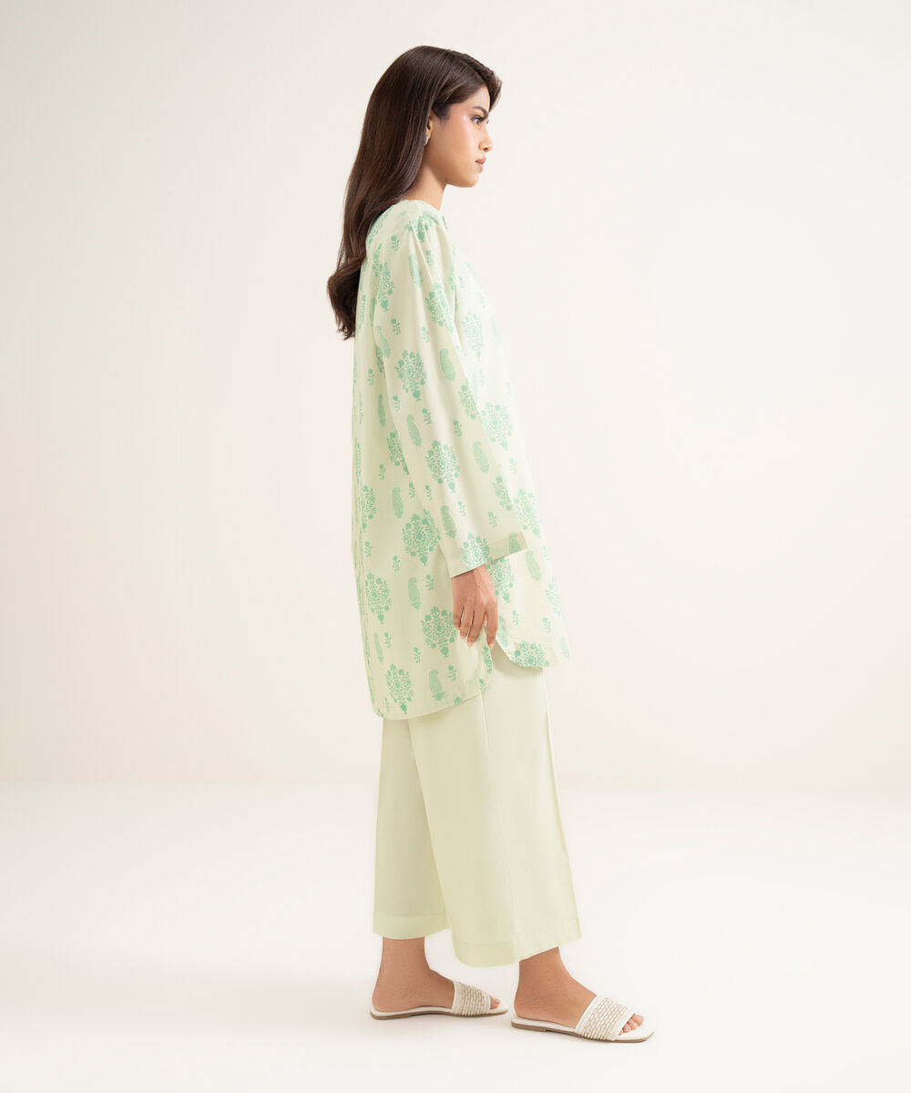 Women's RTW Lawn Printed Green Straight Shirt