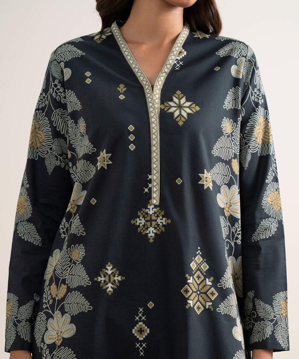Women's Unstitched Printed Lawn Black 3 Piece Suit