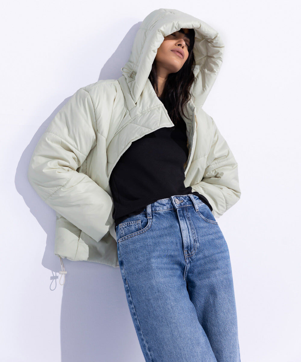 Woman - Off White Quilted Jacket with Removable Hood