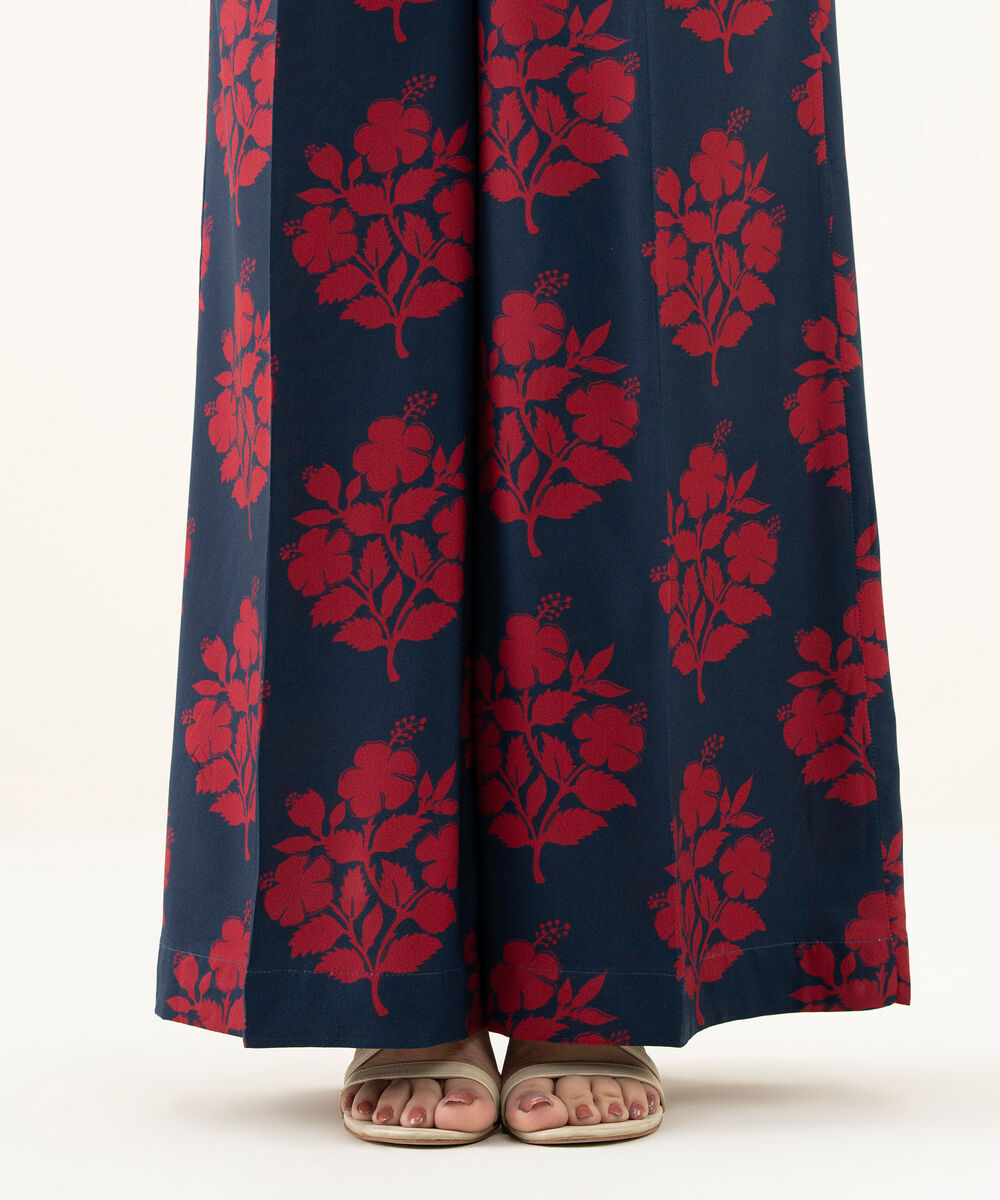 Women's RTW Linen Blue Printed Flared Pants