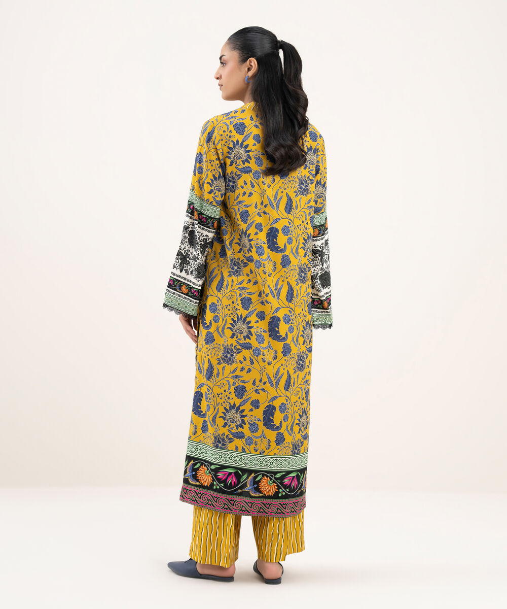 Women's RTW Viscose Linen Printed A-Line Mustard Shirt