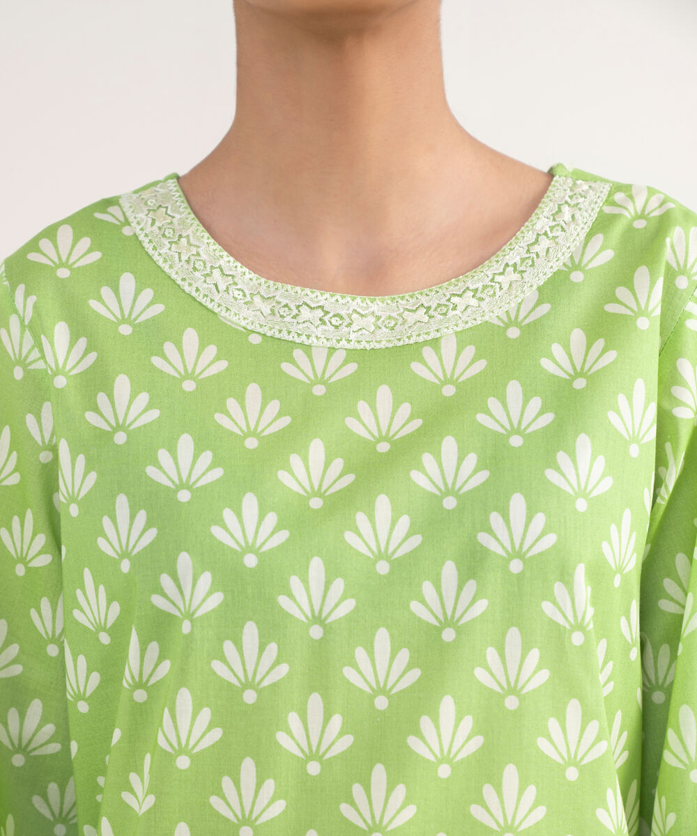 Women's RTW Lawn Green Embroidered Straight Shirt