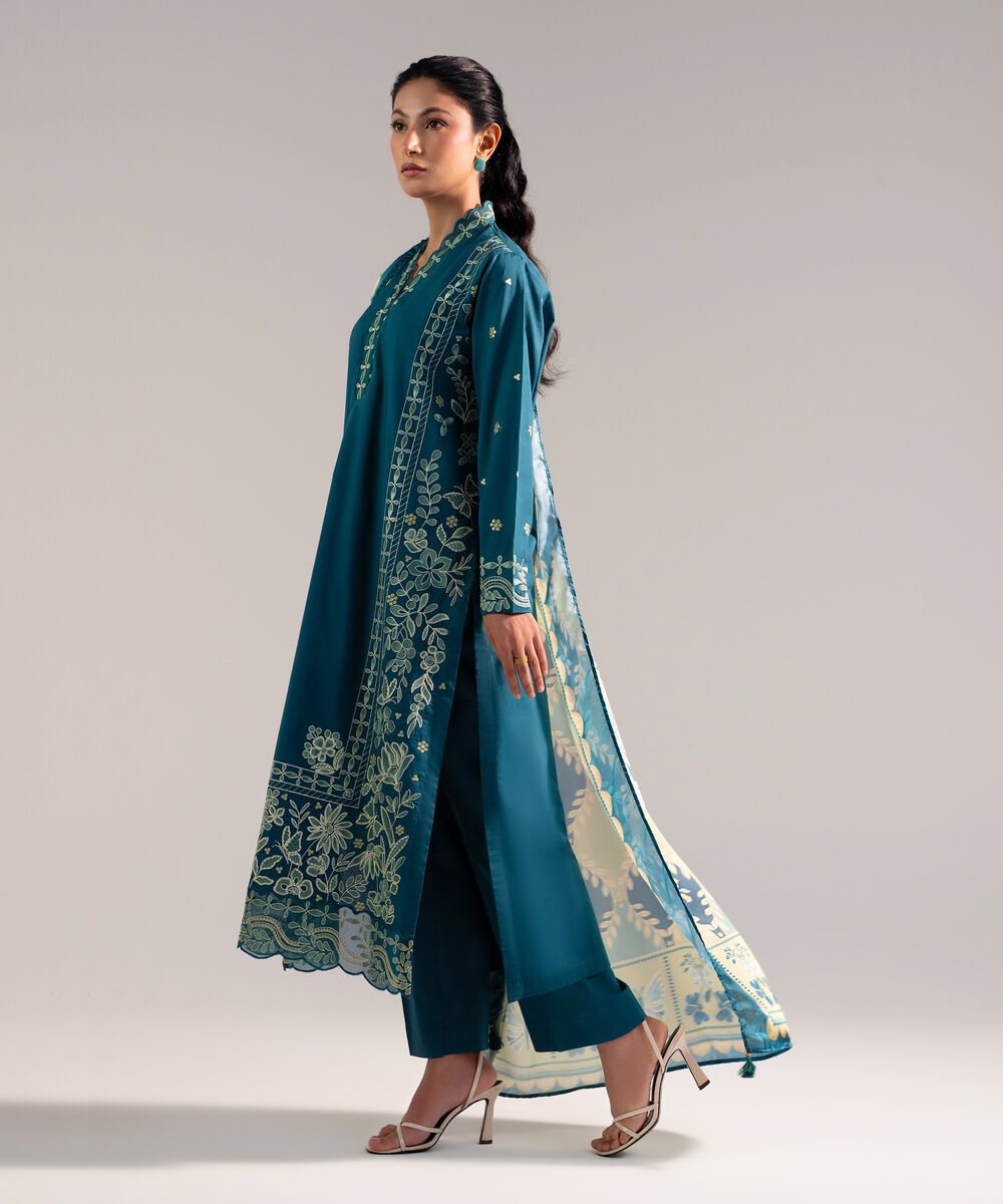 Women's Stitched for You Textured Lawn Green Embroidered 3 Piece Suit