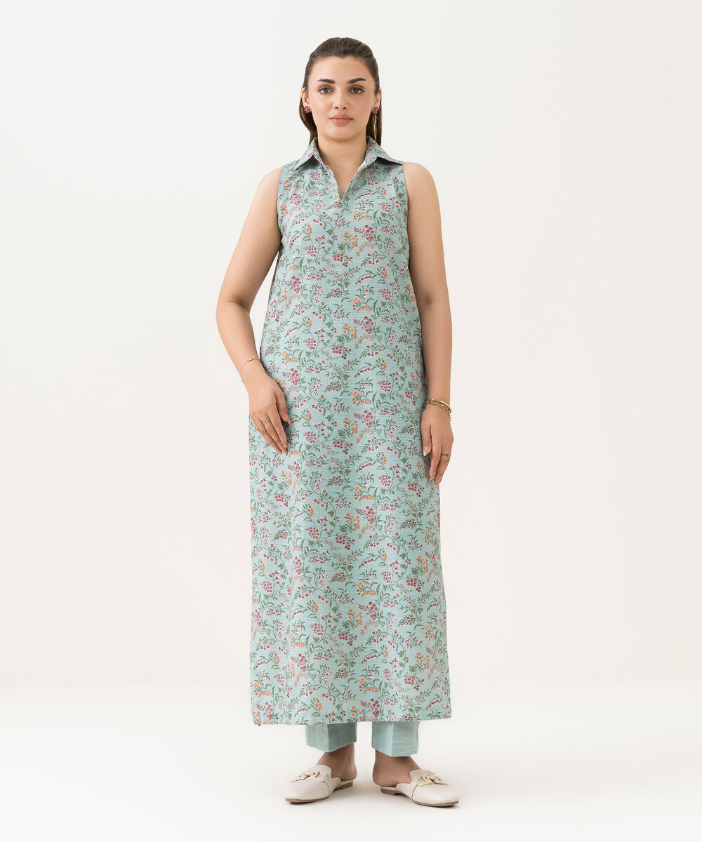 Women's Unstitched Khaddar Printed Blue 2 Piece Suit