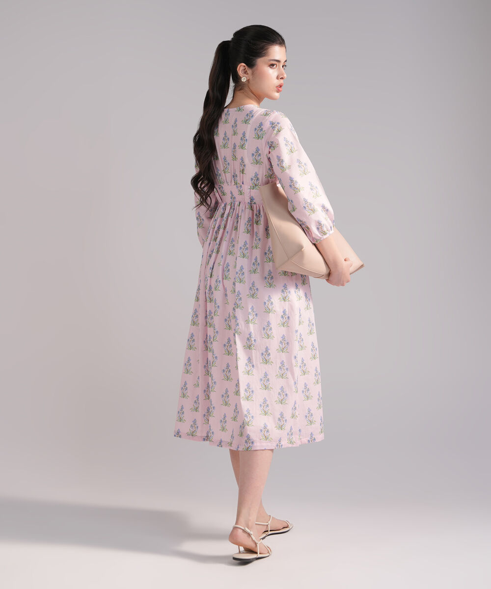 Women's RTW Slub Lawn Printed Pink Dress Shirt